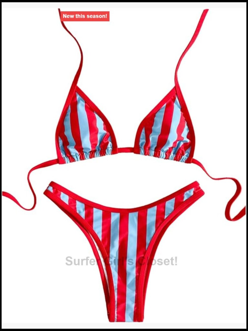 Striped Bikini Set Triangle Halter High Cut Two Piece Swimsuit